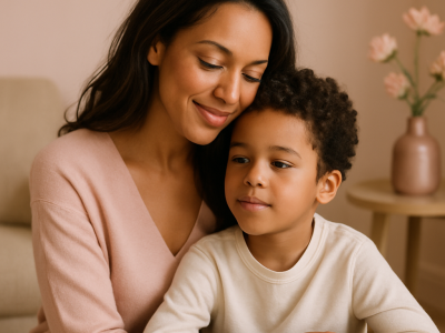 Myriam Seurat et son fils